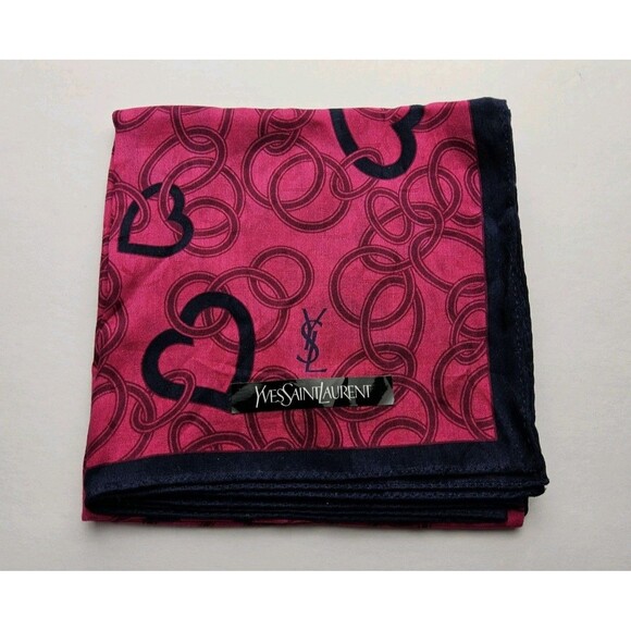 Yves Saint Laurent YSL Heart Chain Handkerchief Neckerchief Bandana Scarf - Picture 1 of 3